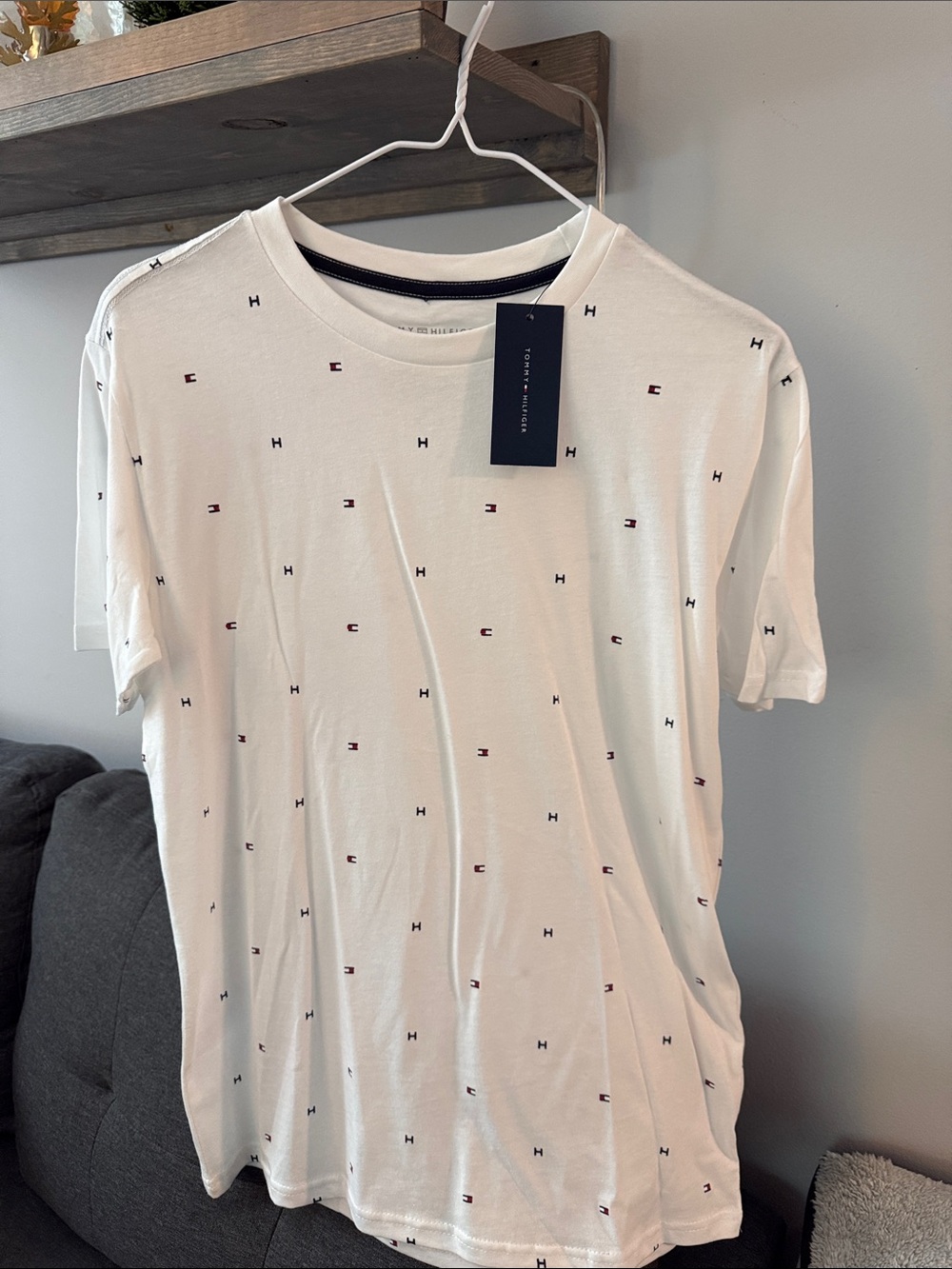 Tommy Hilfiger All-Over Monogram Logo T-Shirt White Large